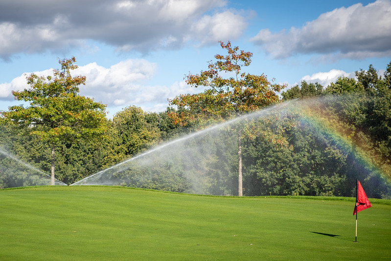 Toro Irrigation sprinklers on a green at West Herts Golf Club.
