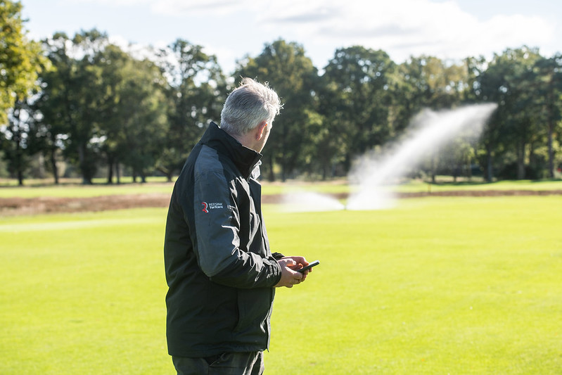 Toro Irrigation sprinklers being operated by a mobile device at West Sussex Golf Club