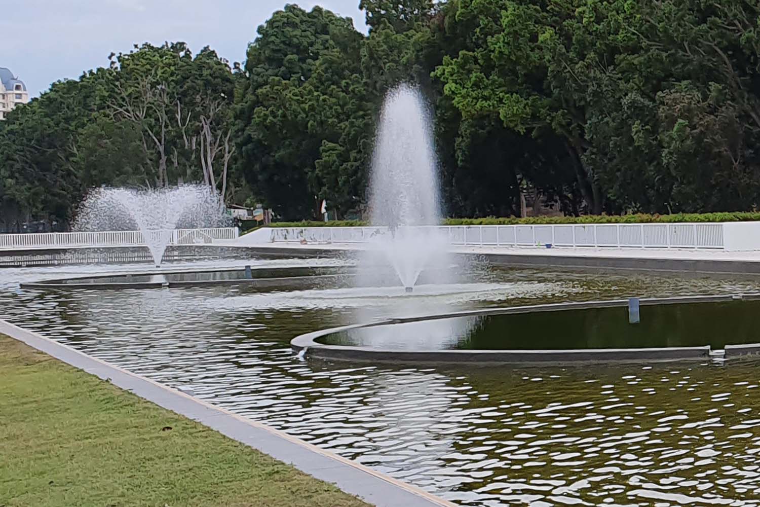 Otterbine Fixed Fountains operating in a shallow body of water.