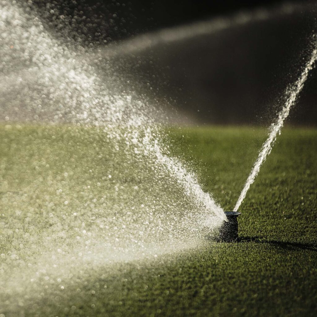 A Toro Irrigation sprinkler in action.